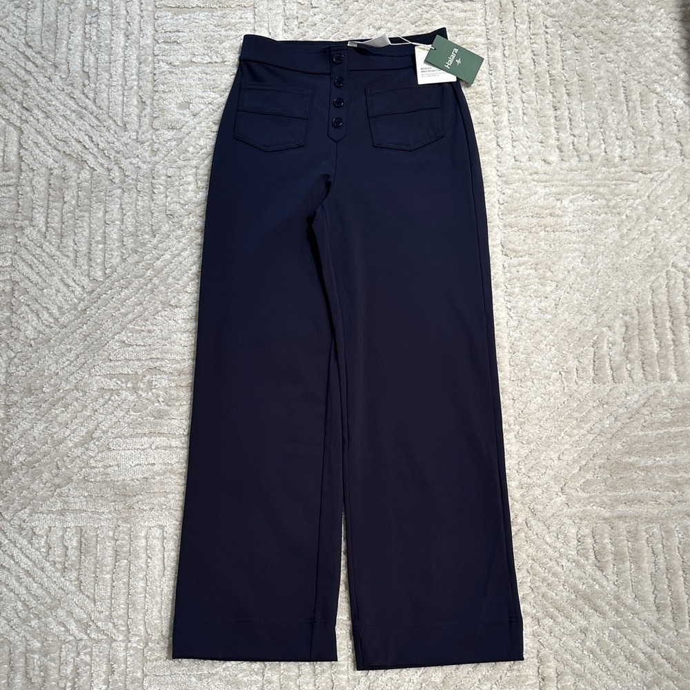 HALARA Navy Blue High-Rise Wide-Leg Button Pants Women Size M